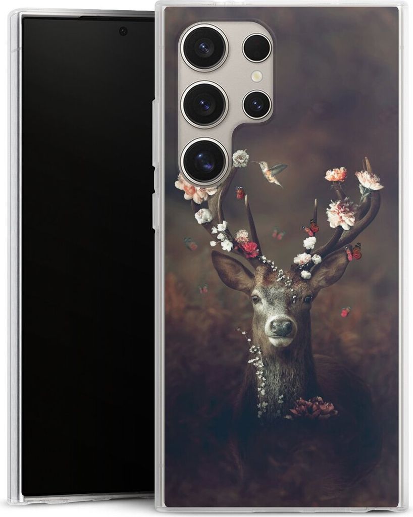 DeinDesign Handyhülle für Samsung Galaxy S24 Ultra Silikon Hülle Case Smartphone Schutzhülle Blumen Rehe Rentier