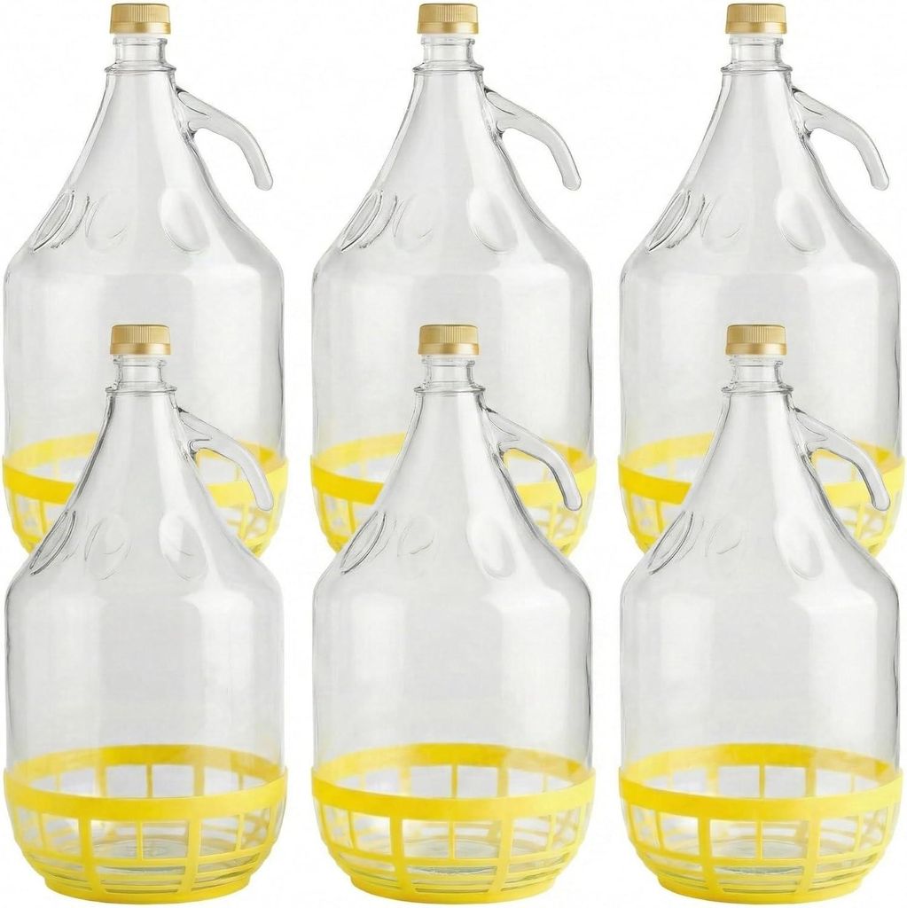 6 x 5L Glasballon (Gallone) mit Schutzkorb, Produktbild 