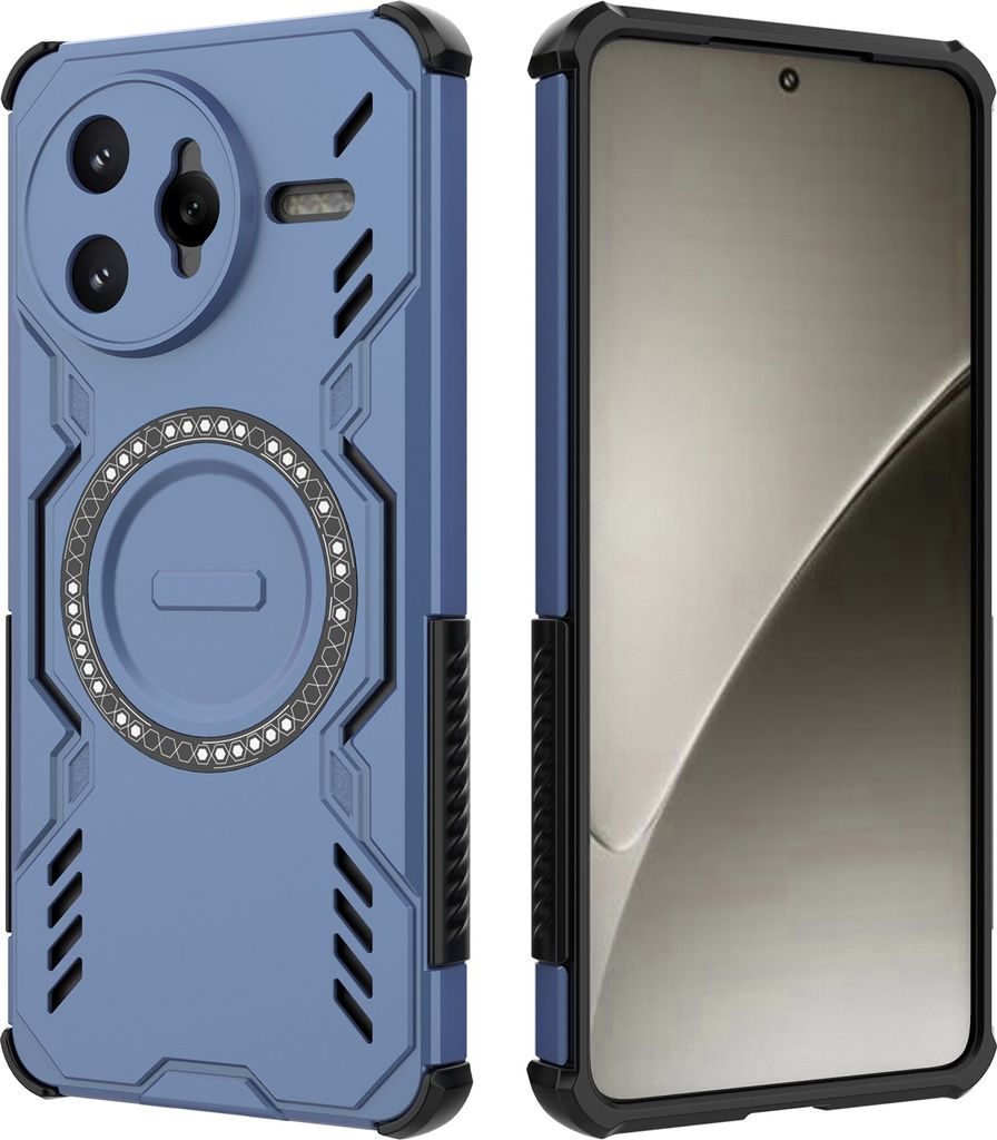 Magnetisch Hülle für Xiaomi Poco F7 Ultra / Redmi K80 Pro, Hybrid PC TPU Bumper Stoßfestes Loch Wärmeableitung Handyhülle Blau