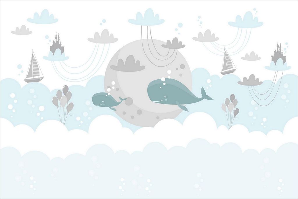 Fototapete Tiere - Vliestapete - Bildtapete UV-beständig Fische weiss Illustration Wandtapete geruchsfrei
