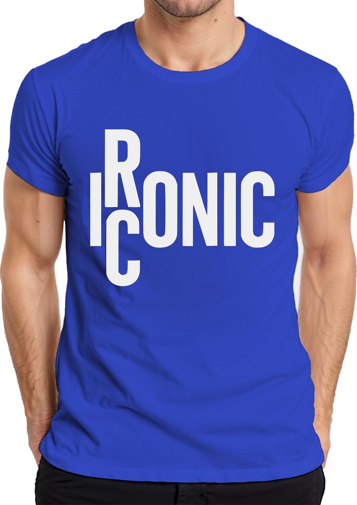 Iconic Schriftzug Statement Urban Minimalistisch Retro Vintage Herren T-Shirt, Blau, L