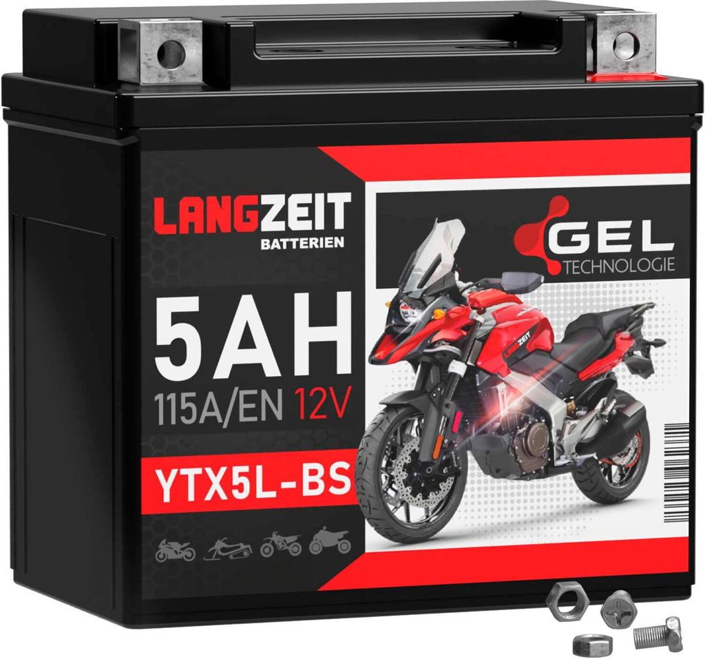 Langzeit Gel Motorradbatterie YTX5L-BS 5Ah 12V Produktbild 