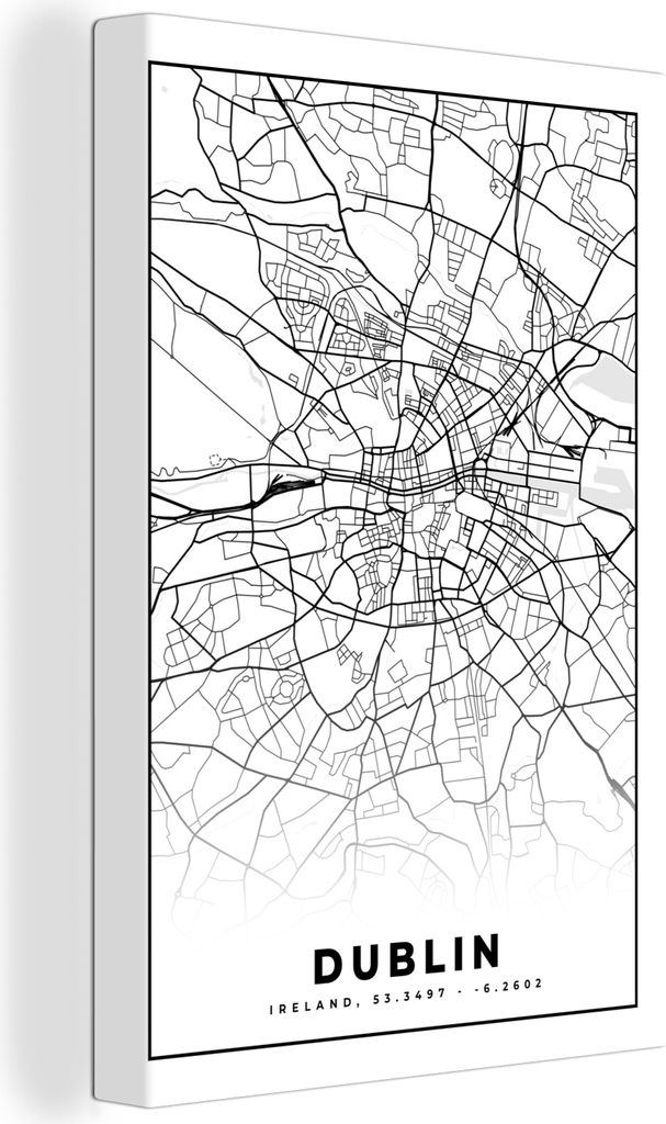 OneMillionCanvasses - Leinwandbilder - 90x140 cm, Dublin - Stadtplan - Schwarz und Weiß - Karte, Wandbilder Kunstdruck Wanddekoration - Foto auf...