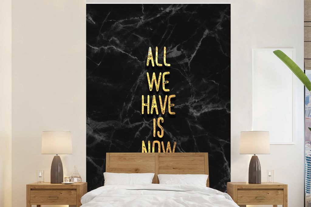 MuchoWow Fototapete für Wohnzimmer oder Schlafzimmer Wandtapete Vinyl Motivtapete Zitate - Sprichwörter - Gold - Marmor - 145x220 cm - Wanddeko...