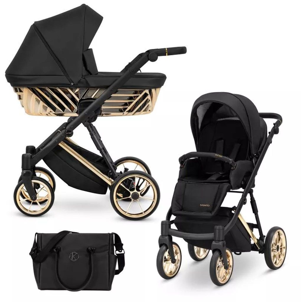 Kunert Ivento Glam 3in1 Kinderwagen in Schwarz mit goldenem Rahmen