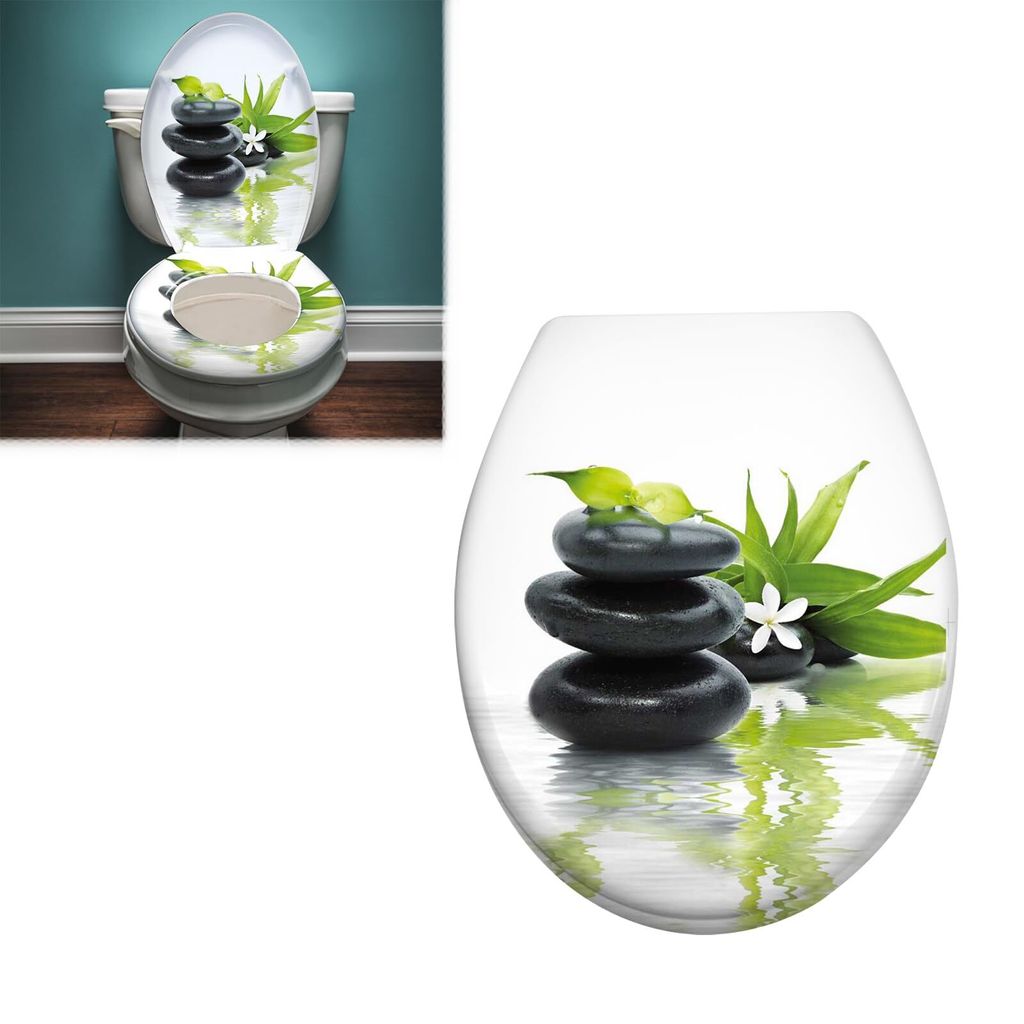 Sessamen-LP Toilettendeckel mit Absenkautomatik Toilettensitz WC-Sitz Klodeckel Klobrille aus Hartplastik, 45 x 38cm,Stein