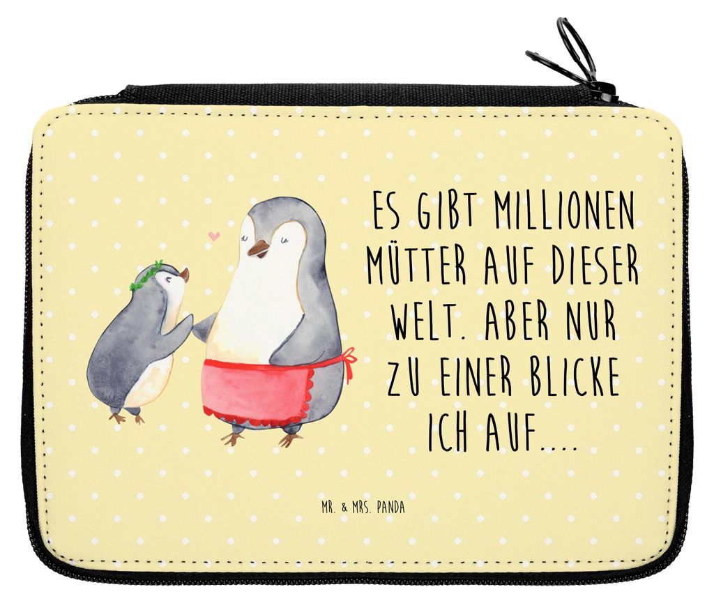 Mr. & Mrs. Panda Stiftemappe Pinguin mit Kind - Gelb Pastell - Geschenk, Federtasche, Schreibmappe, Federmappe, Federmäppchen, Muttertag, Mutter, ...