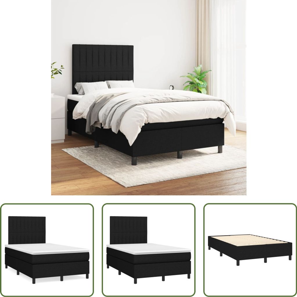 The Living Store Boxspringbett mit Matratze Schwarz 120x200 cm Stoff
