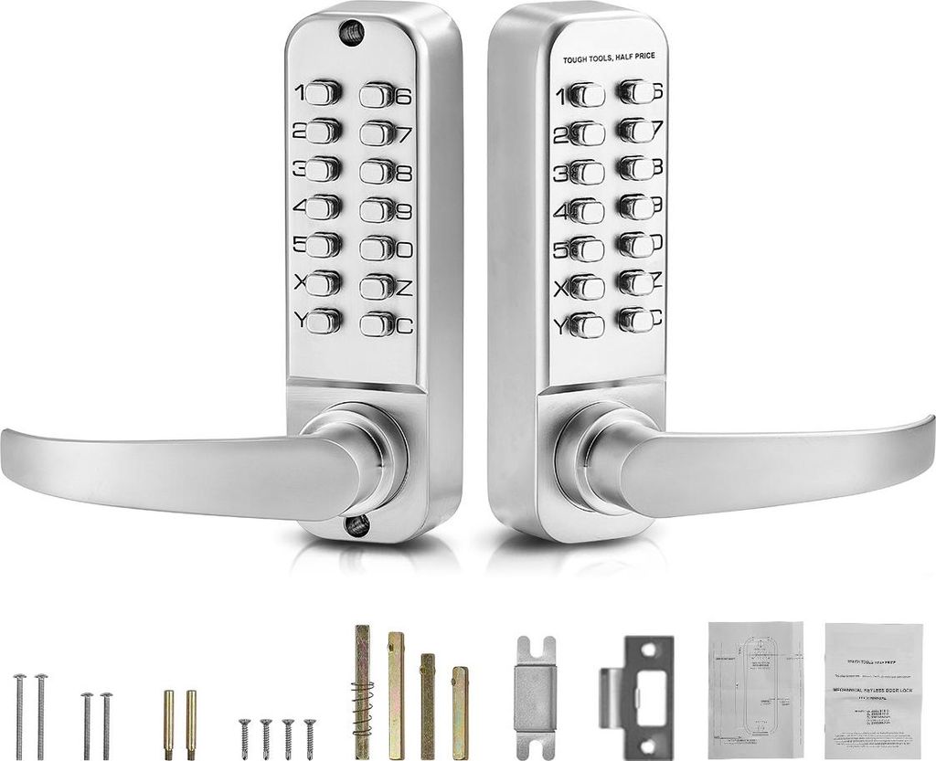 SucceBuy Mechanisches schlüsselloses Türschloss, doppelseitiges Edelstahl-Tastaturschloss mit 14 Schlüsseln und Griff, wasserdichtes Torschloss,...