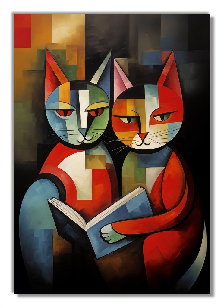 Wallario selbstklebendes Poster - Lesende Katzen, Größe: 70 x 100 cm
