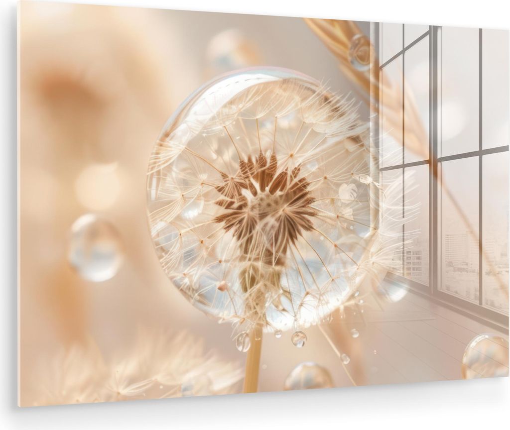 MuchoWow Glasbilder - Bilder auf Wandbild - Foto auf Glas Löwenzahn - Wasser - Natur - Stillleben - Modern 120x80 cm Wanddekoration aus Glas - Acr...
