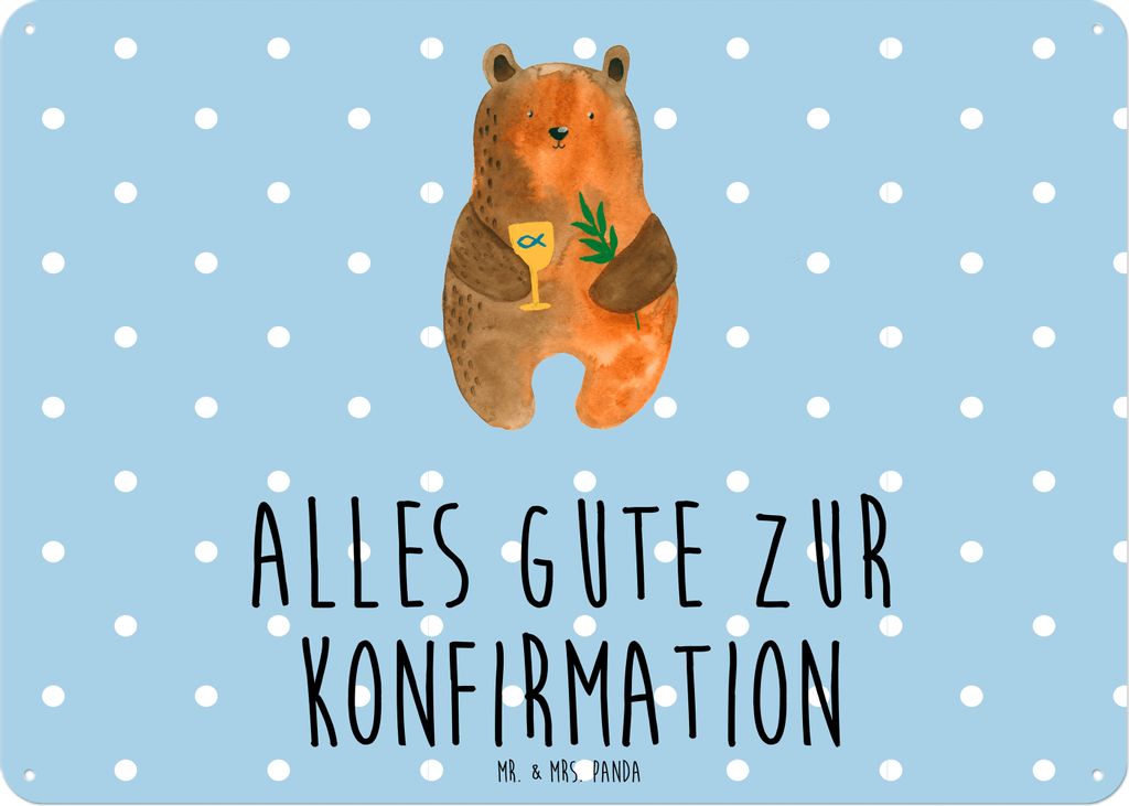 Mr. & Mrs. Panda Wandbild Bär Konfirmation DIN A6 - Blau Pastell - Geschenk, Evangelisch, tafel, Blechschild, Teddy, Kirche, Schild, Blechtafel, D...