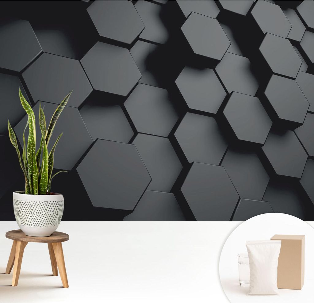 Fototapete - 208x146 cm - Tapete - Wandtapete - Wandbilder - Dekofolie - Tapete Folie - Wand - Dekoration - Wohnzimmer - 3D-Sechsecke