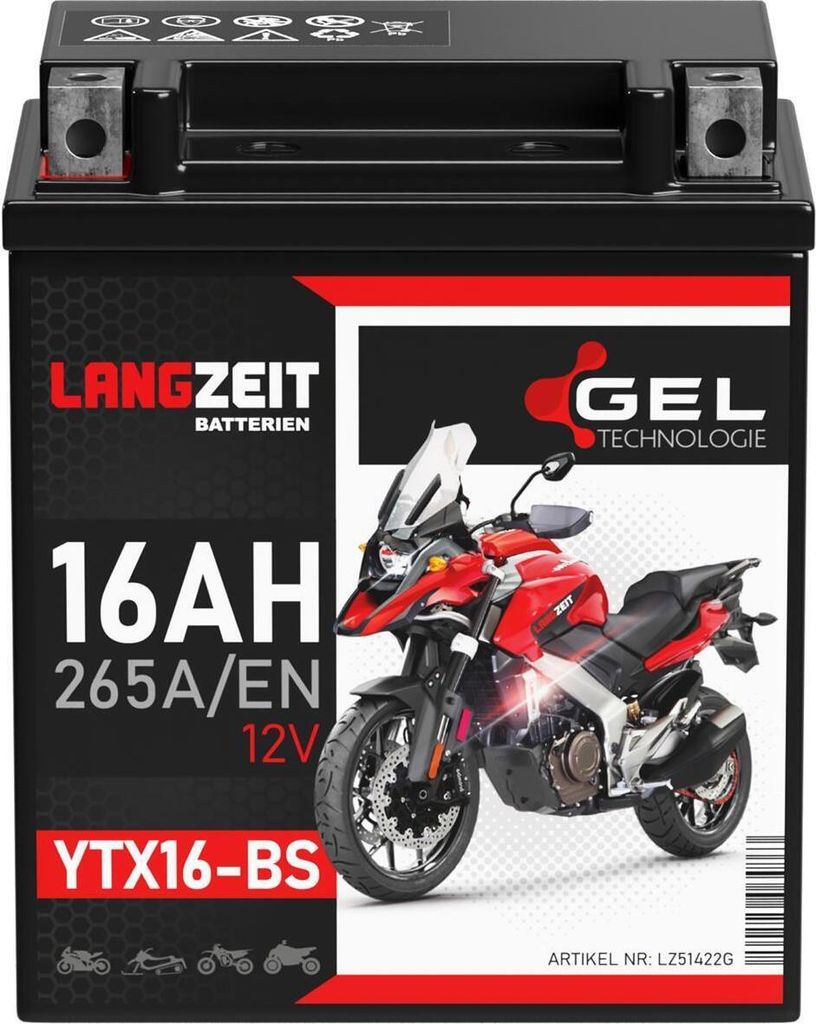 YG16-BS Non-DG Nano Gel Battery Poweroad. Alt: YTX16-BS ^ (CYG16BS) main image 1