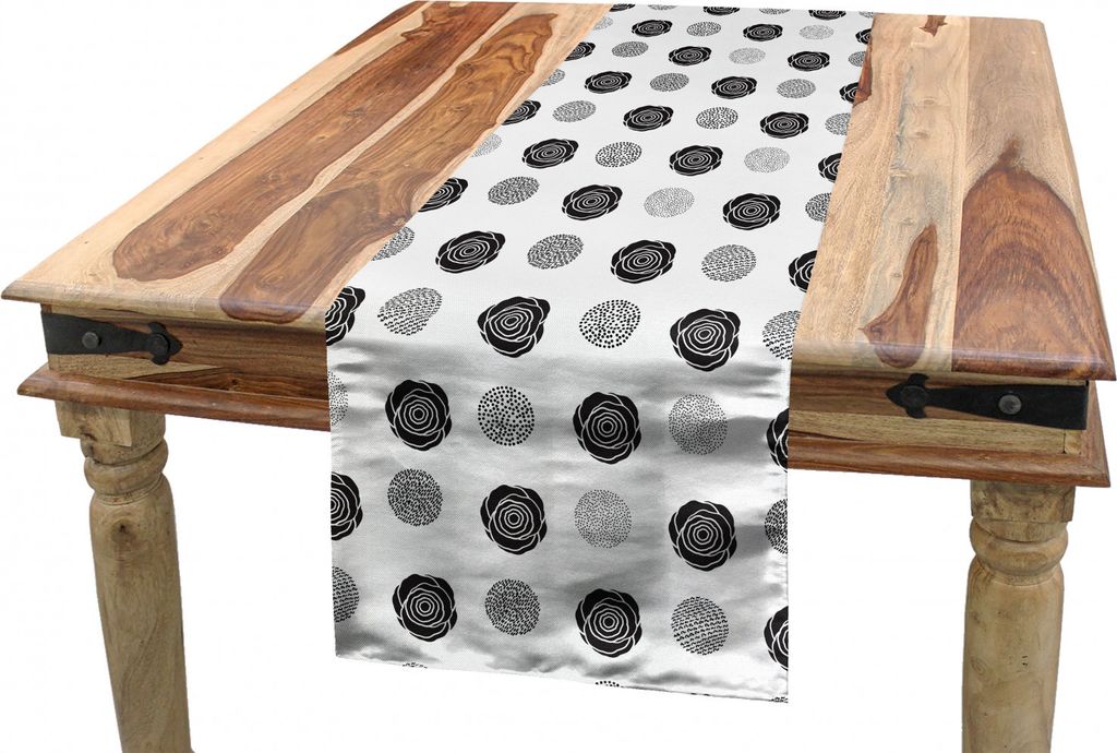 ABAKUHAUS Blumen Tischläufer, Roses Art und punktierte Runde, Esszimmer Küche Rechteckiger Dekorativer Tischläufer, 40 x 180 cm, Charcoal Grau u...
