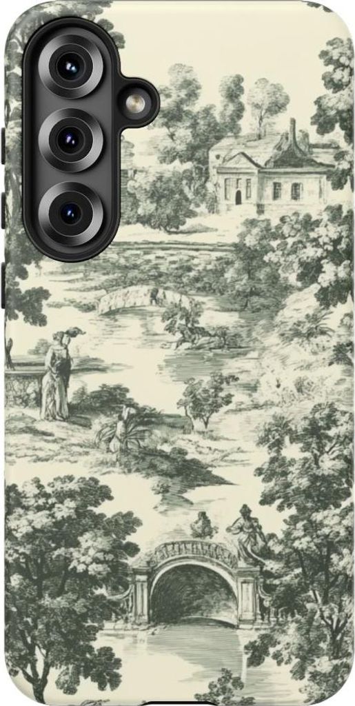 Ländliches Toile-Muster mit Bäumen und nostalgischen Szenen – Hülle Kompatibel mit Galaxy S25 Plus