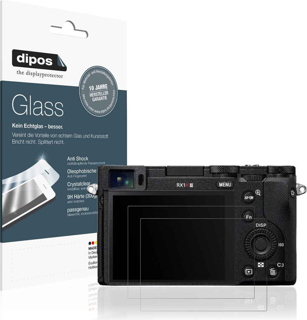 2x Schutzfolie für Sony RX1R III matt - Anti-Shock 9H Folie dipos Glass Kunststoffglas