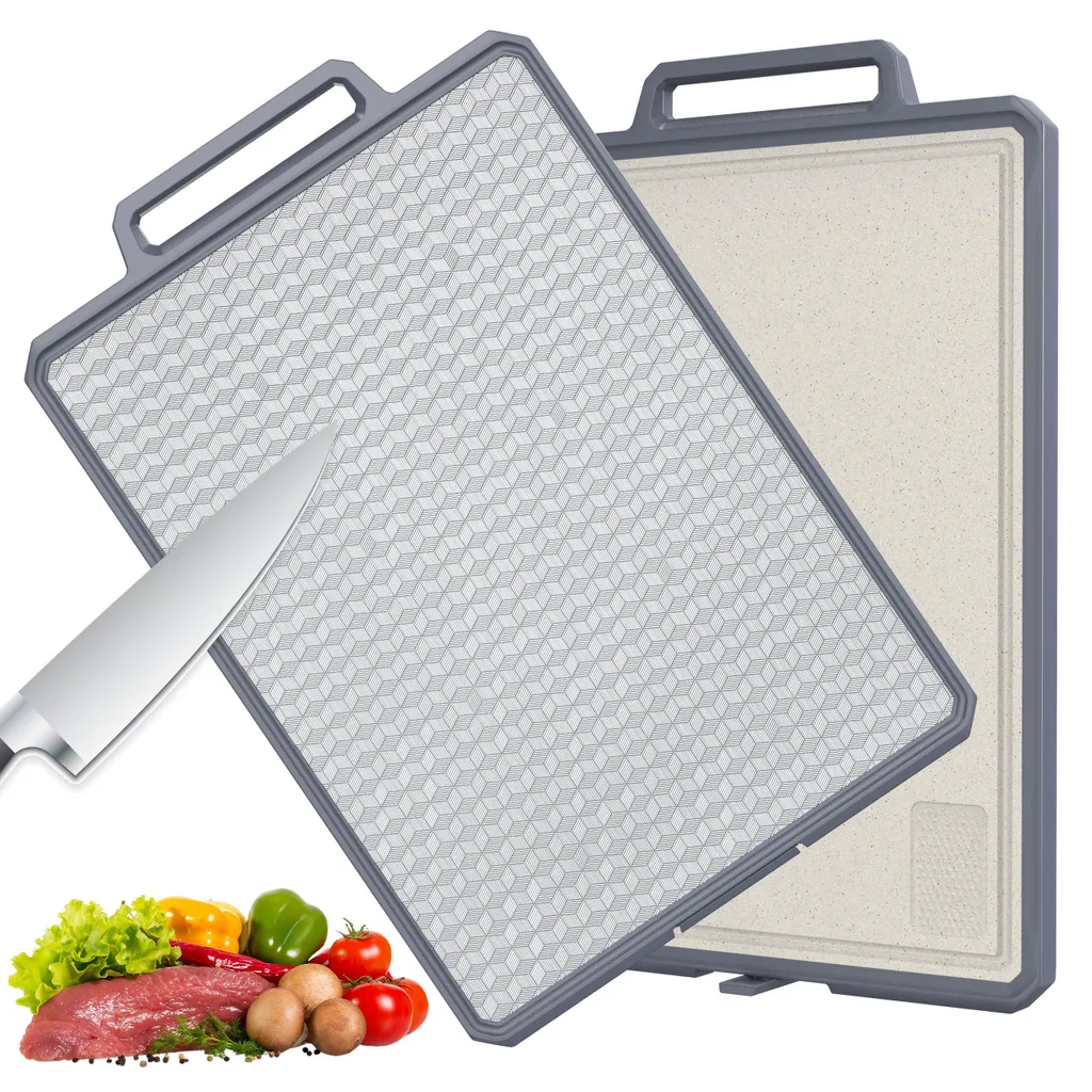 Grande planche de cuisine réversible avec rainure de jus et pied inox