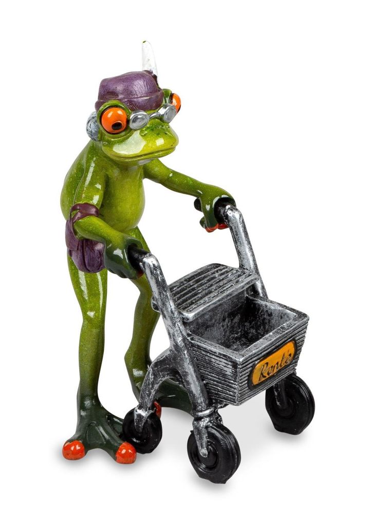 Dekofigur Frosch Oma Rentnerin mit Rollator grün Formano Froschhausen