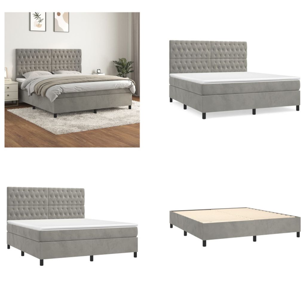 The Living Store Boxspringbett mit Matratze Hellgrau 180x200 cm Samt