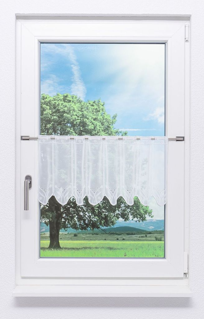 Lysel Scheibengardine Blümchenpaar (Bx H) 53,5cm * 30cm weiß/reinweiß