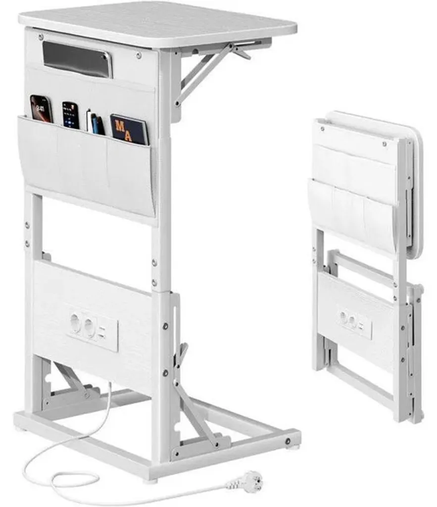 Table d'appoint 140139WH blanche avec rallonge électrique intégrée