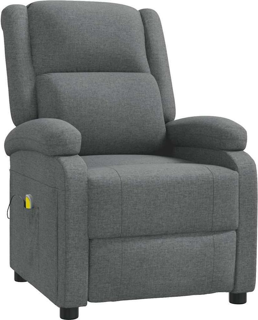 A gray fabric massage chair is shown against a white background.