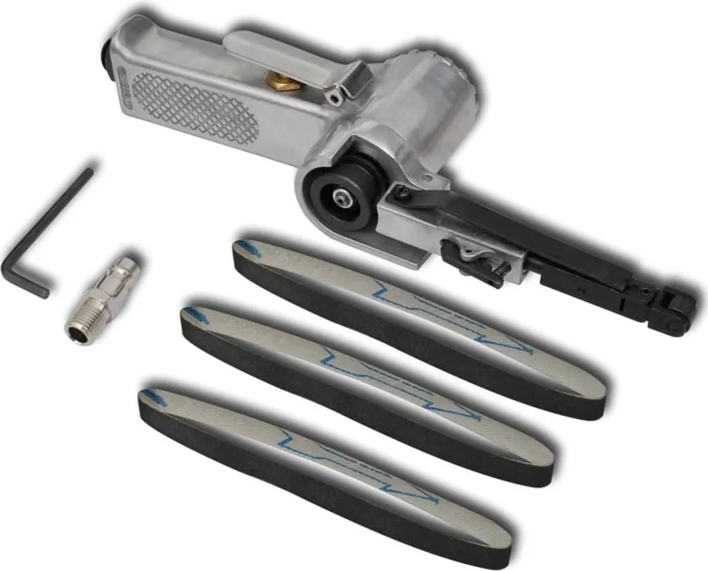 Ponceuse à bande pneumatique avec 3 bandes abrasives de 10 x 330 mm