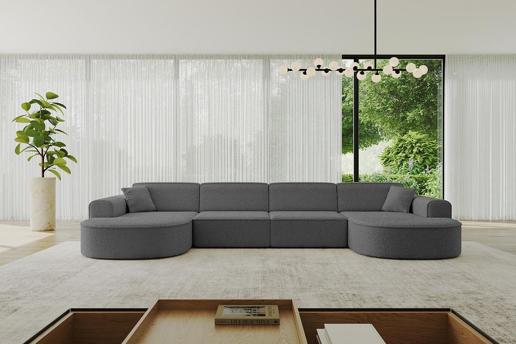 ALTDECOR Ecksofa in U-Form MARI-U2 - 388x171x79,5 cm Grau - Corner Sofa Bett Eckcouch Couch L-Form Wohnlandschaft Cauchsofa
