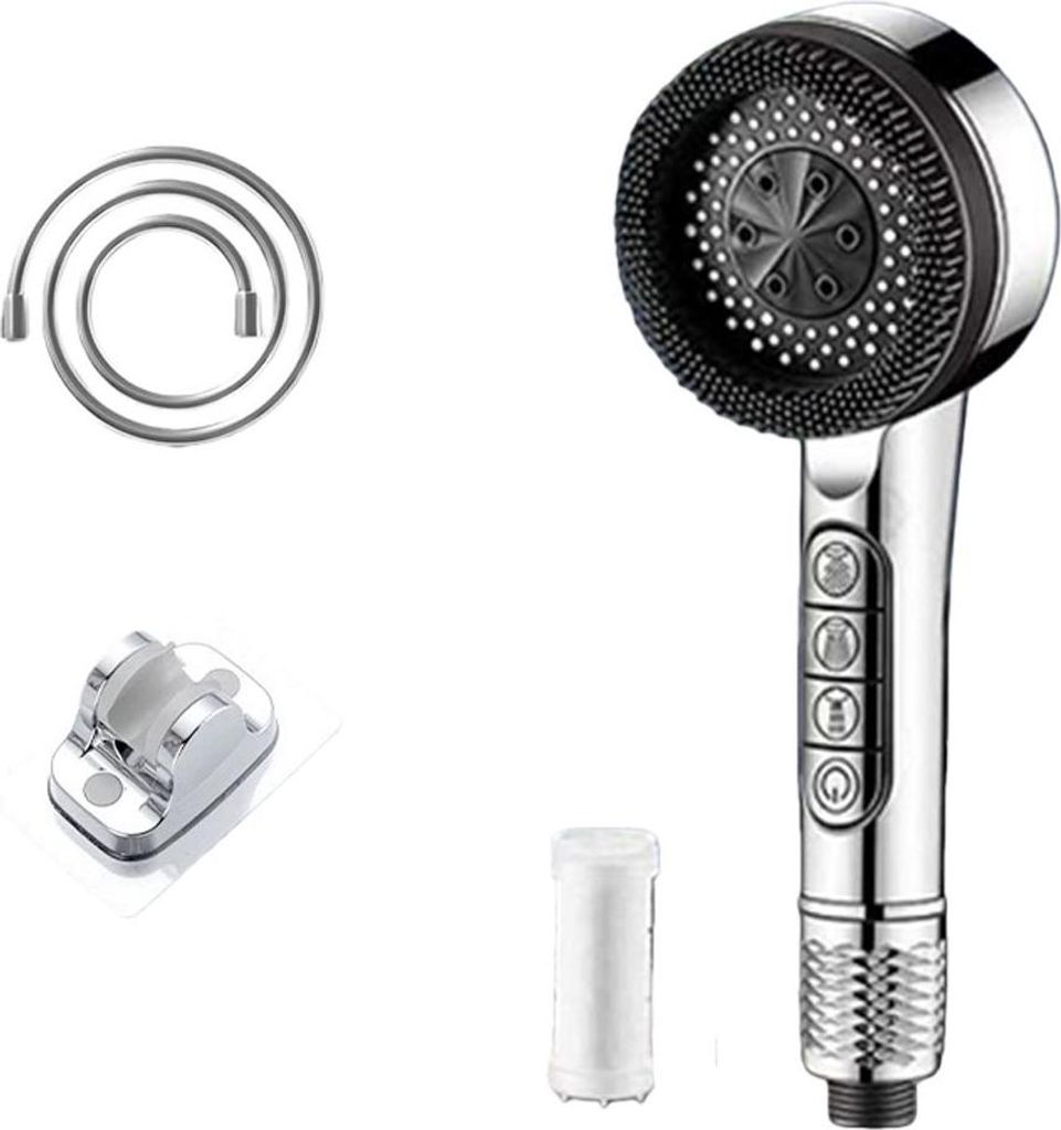 INF 5‐Modi Druckverstärkende Duschbrause Handbrause mit Silikonmassagebürste 1 5m Schlauch Grau+Silber