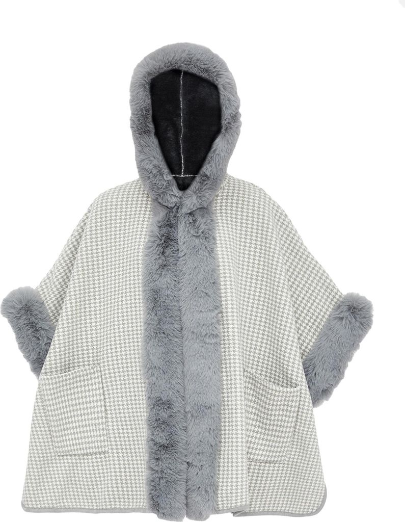 FRAULLY damen strickponcho - hellgrau, M