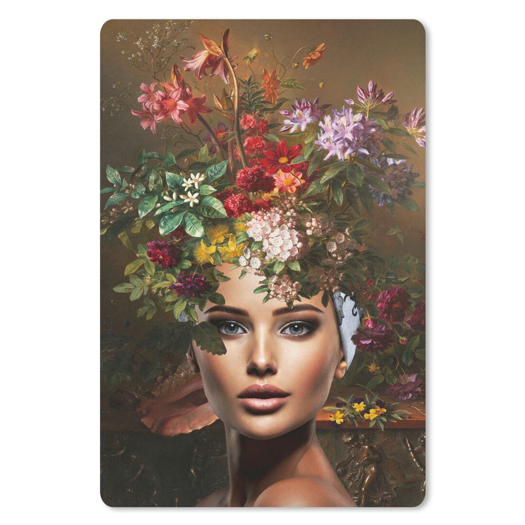 MuchoWow Mauspad Mousepad Frau - Blumen - Farben 18x27 cm - Mousepads - Maus Mat - Pad - Mausunterlage