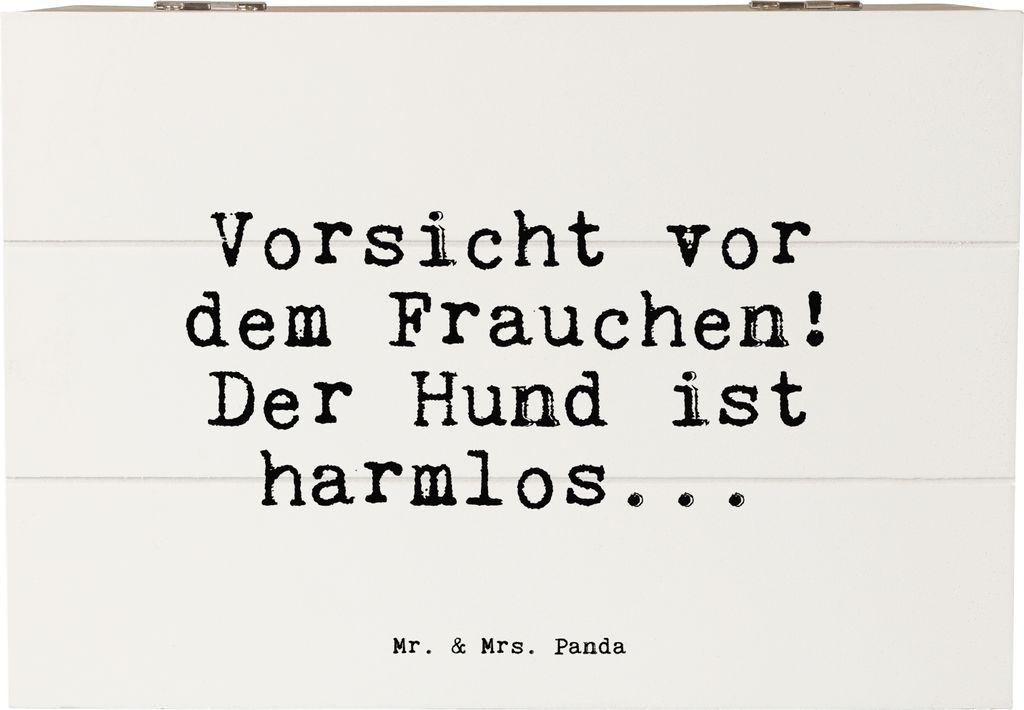 Mr. & Mrs. Panda Holzkiste Vorsicht vor dem Frauchen!... 22 x 15 cm - Weiß - Geschenk, geschenkkiste, fotobox, Sprüche, Freundin, Hund, Frau, Box...
