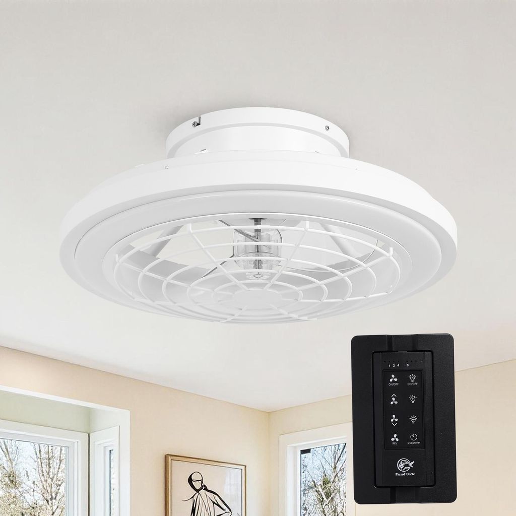 Parrot Uncle Deckenventilator mit Beleuchtung und Fernbedienung, 50 cm LED Käfig-Design, dimmbar, 3 Lichtfarben, 6 Stufen, DC-Motor, leise