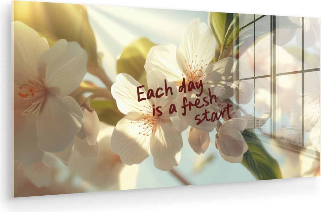 MuchoWow Glasbilder - Bilder auf Wandbild - Foto auf Glas Blüten - Sonnenlicht - Zitat - Weiß 80x40 cm Wanddekoration aus Glas - Acrylglasbild - ...