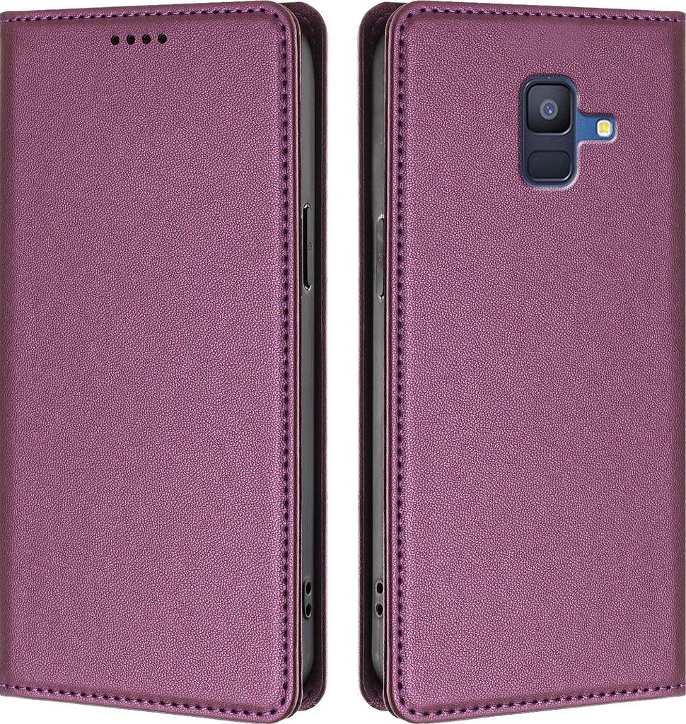 Handyhülle für Samsung Galaxy A6 2018, Kunstleder Klapphülle Stoßfeste Magnetische Hülle mit Ständer Lila