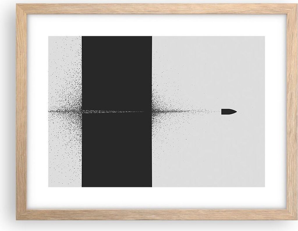 Gerahmtes Poster - Rahmen in heller Eiche - Kugel Schwarzweiß Modern - 40x30 cm - Wand Bild - Wanddeko - Wandbilder - Kunstposter - Wandposter - B...