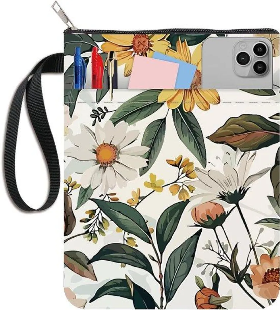 Protège-livre avec pochette intégrée en toile canva fleurie résistante