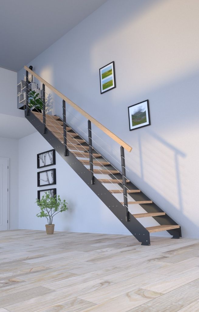 Stahltreppe KOS in Anthrazit (Eiche Rustik geölt) mit Produktbild 