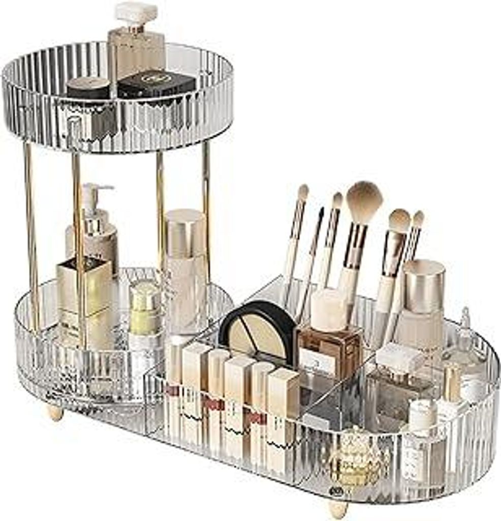 Schminktisch Organizer, Transparent Make Up Organizers, 360° Drehbarer Schmink Organizer, Parfüm Organizers, Multifunktionale Aufbewahrung für B...