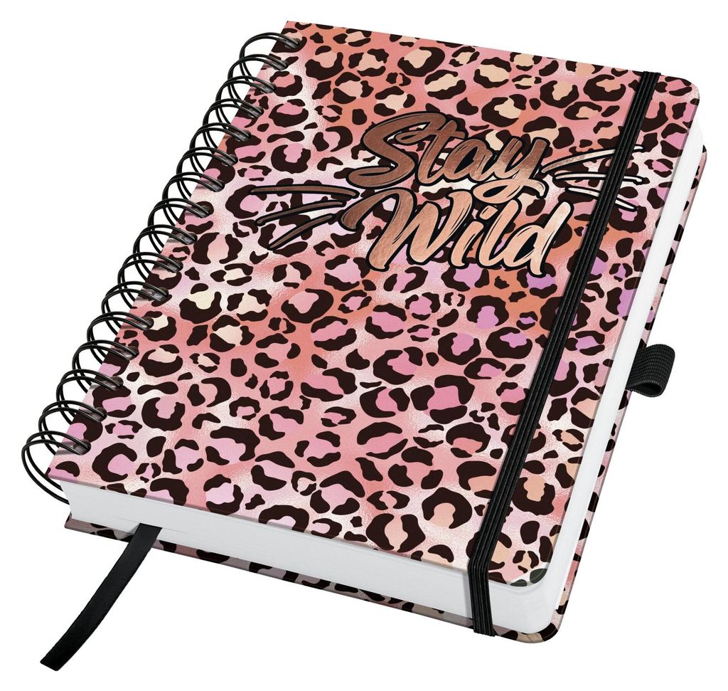 SIGEL JN653 Spiral-Notizbuch Jolie - Pink Leo Love - punktkariert (Dot-Lineatur) - 120 g/m² - ca. A5 - rosa, apricot, schwarz - Hardcover - 240 S....