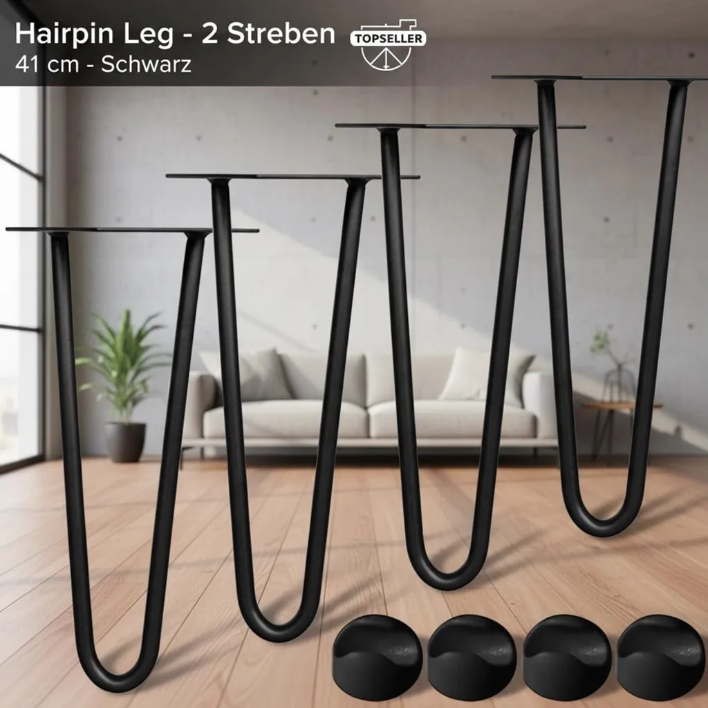 Pieds en épingle pour table basse en acier noir lot de 4 hairpin legs robustes