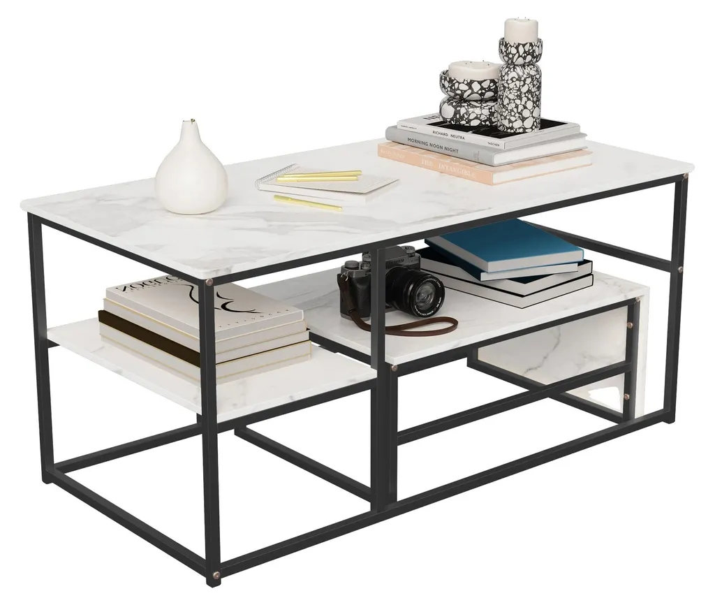Table basse gain de place pour petit salon design moderne noir et blanc