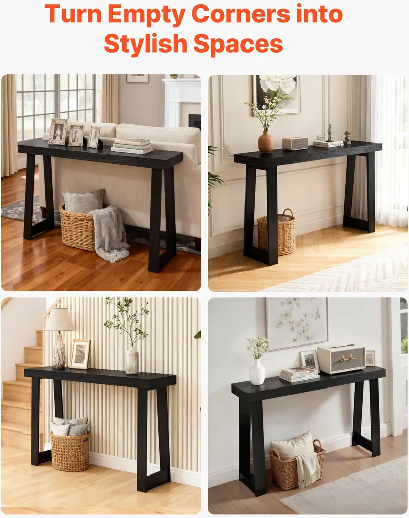 Console Étroite Noire 118 cm - Solution Gain de Place Entrée et Salon