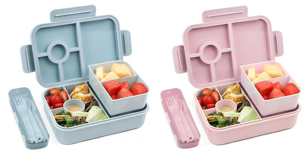Kinder-Lunchbox 1300 ml, 2er-Set, Lunchbox mit Fächern, Bento-Box mit Besteckset, Lunchbox für Kinder und Erwachsene, Snackbox, Frühstücksbox f...