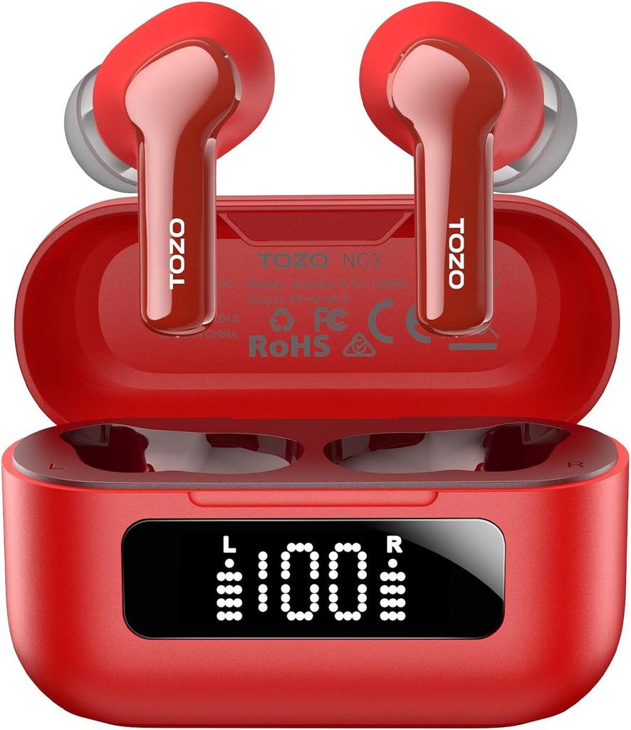 TOZO NC3 Kopfhörer Kabellos Bluetooth 5.3, Bluetooth Kopfhörer, In Ear Kopfhörer mit Hybrid Active Noise Cancelling, 6 Mikrofone, 68 Std, Digita...