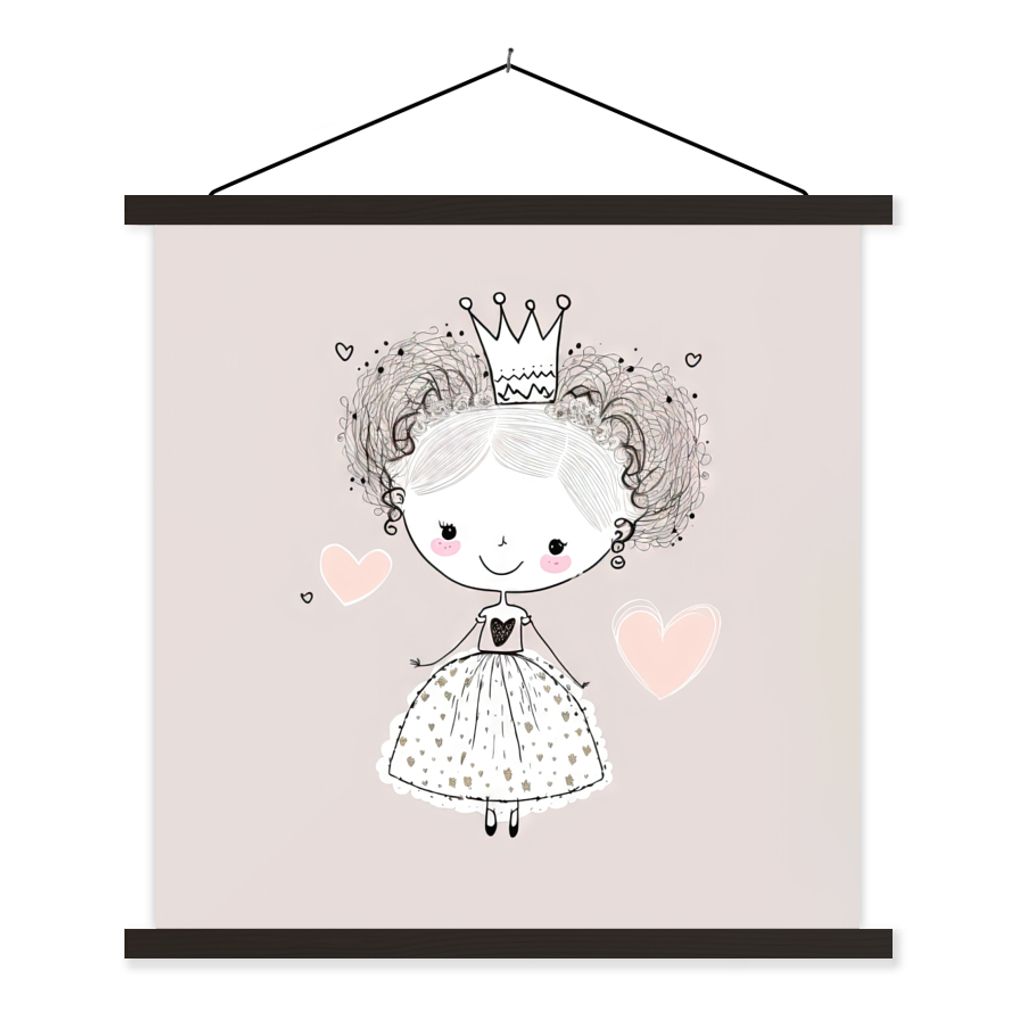 MuchoWow Textilposter Prinzessin - Kinder - Mädchen - Krone - Kleid 40x40 cm mit schwarzem Rahmen - Fotos