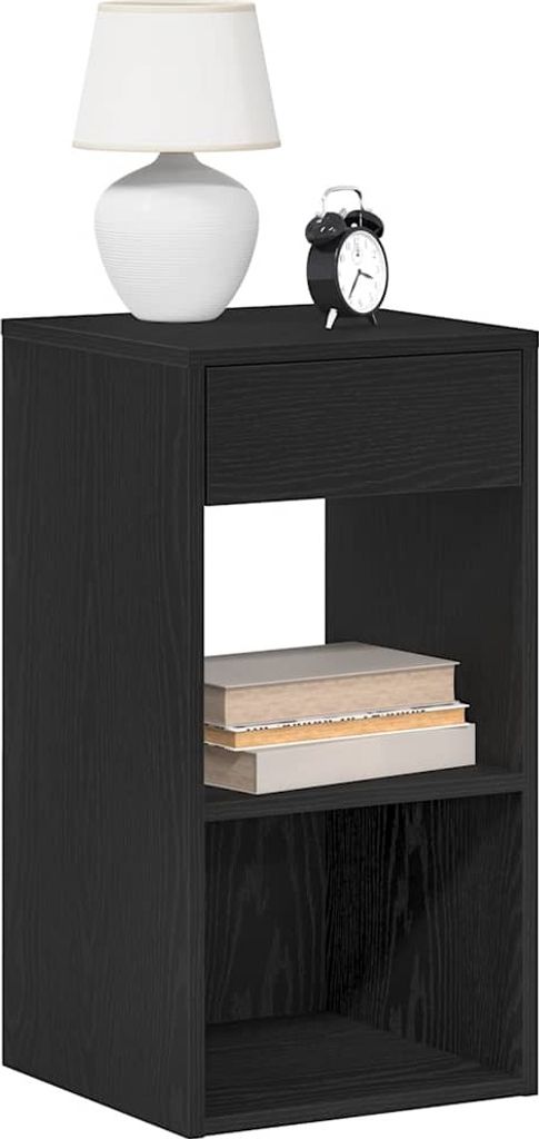 Möbel Nachttisch mit Schublade Schwarz Eichen-Optik 35x34x66,5 cm - Nachtkommode 858715