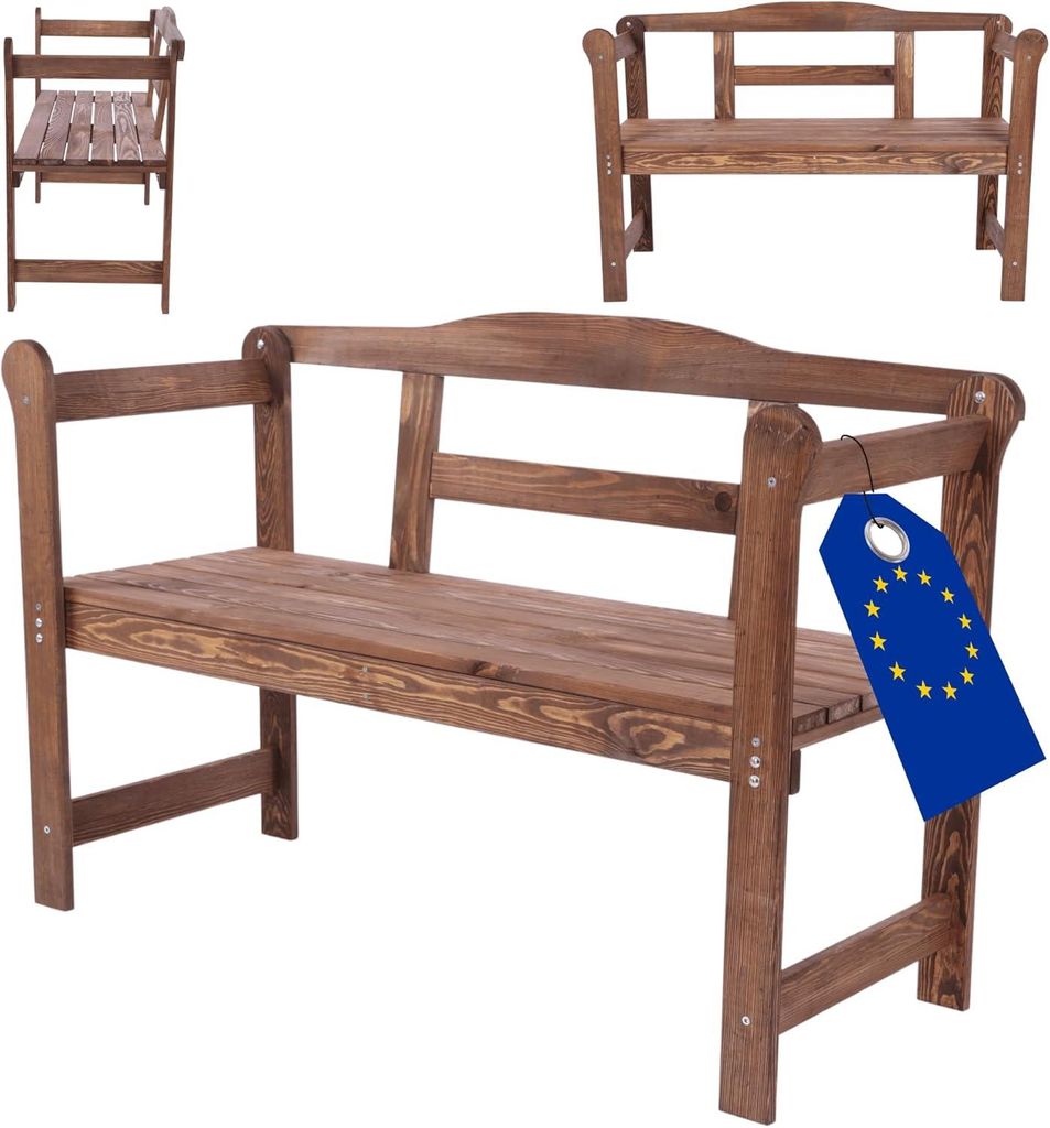 MODO24 Gartenbank Holz, 2-Sitzer, Friesenbank, Parkbank, Sitzbank, Massivholz, 46x118x78 cm, Braun Imprägniert, G01