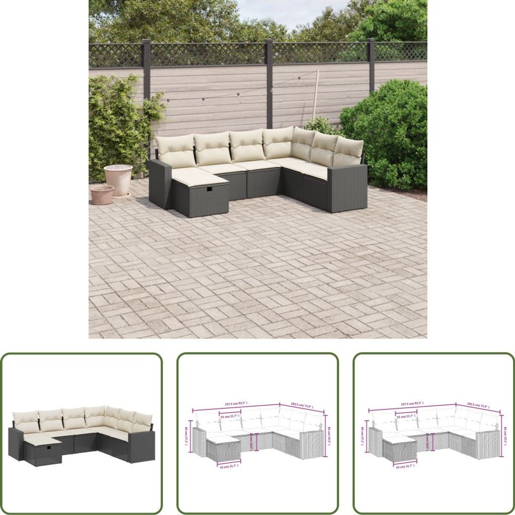 The Living Store 7-tlg. Garten-Sofagarnitur mit Kissen Schwarz Poly Rattan